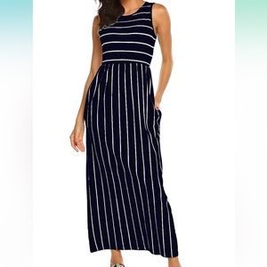 Hount Summer Sleeveless Striped Maxi Dress with Pockets